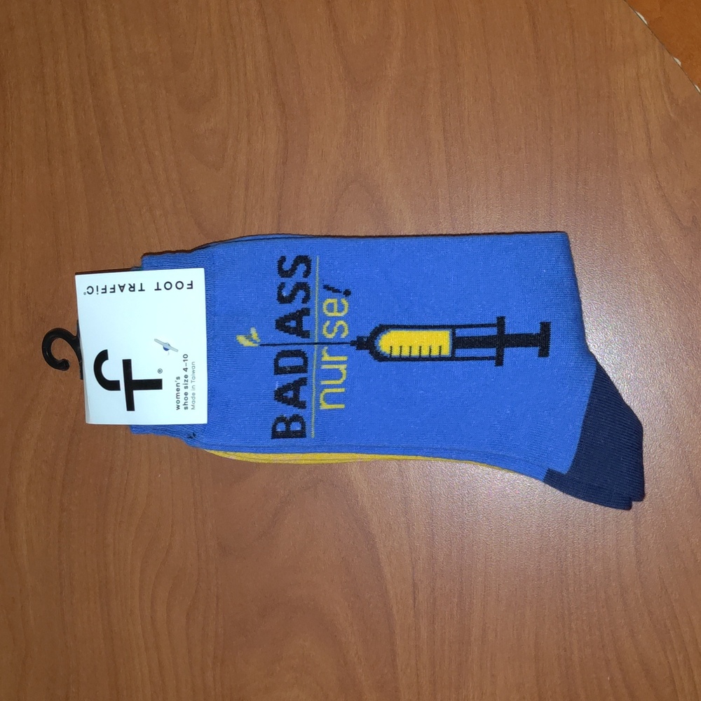 Foot Traffic Bad Ass Nurse Women's Shoe Crew Socks Size 4-10 New